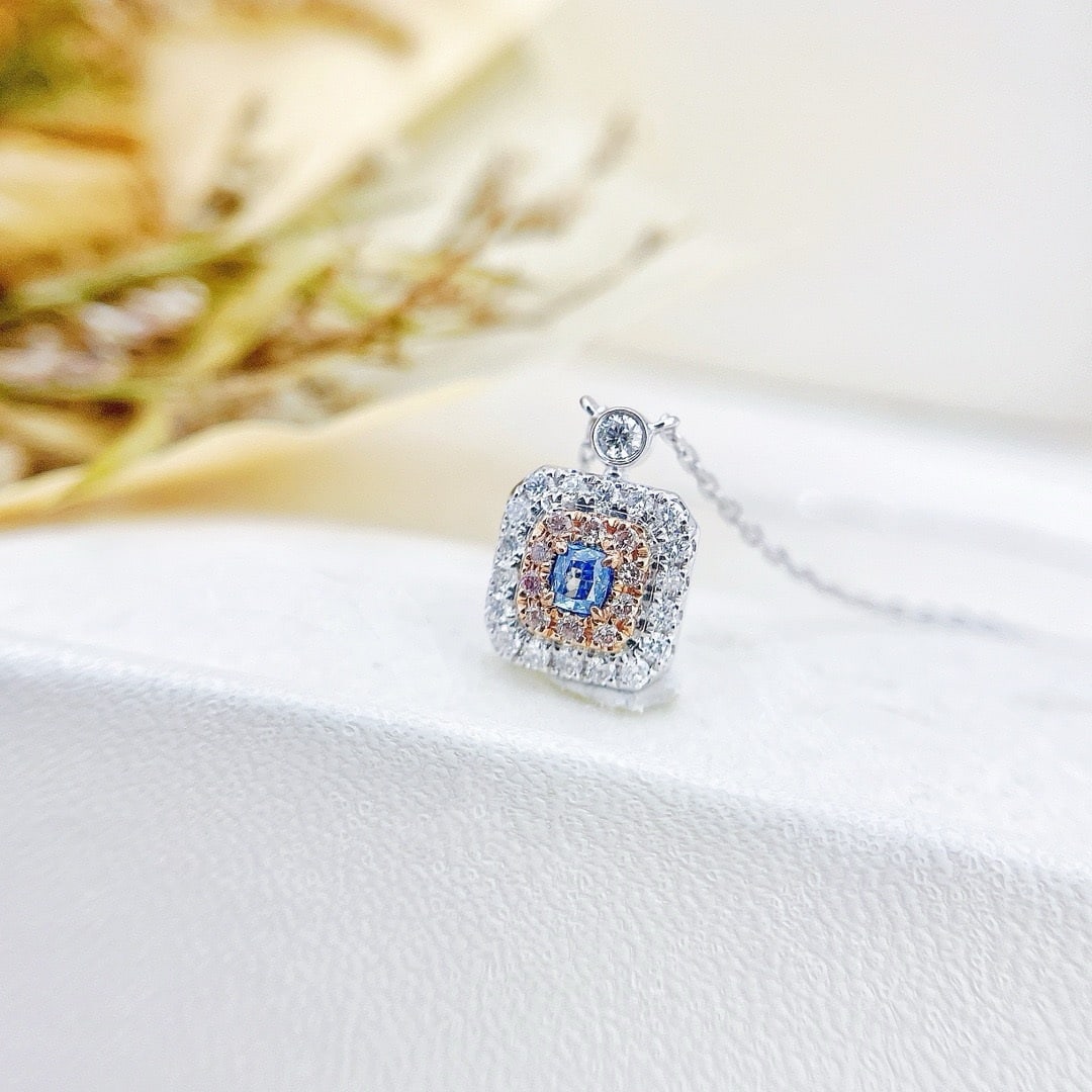 14k Gold 0.27 Ctw Natural Blue Diamond & Diamond Necklace - 4