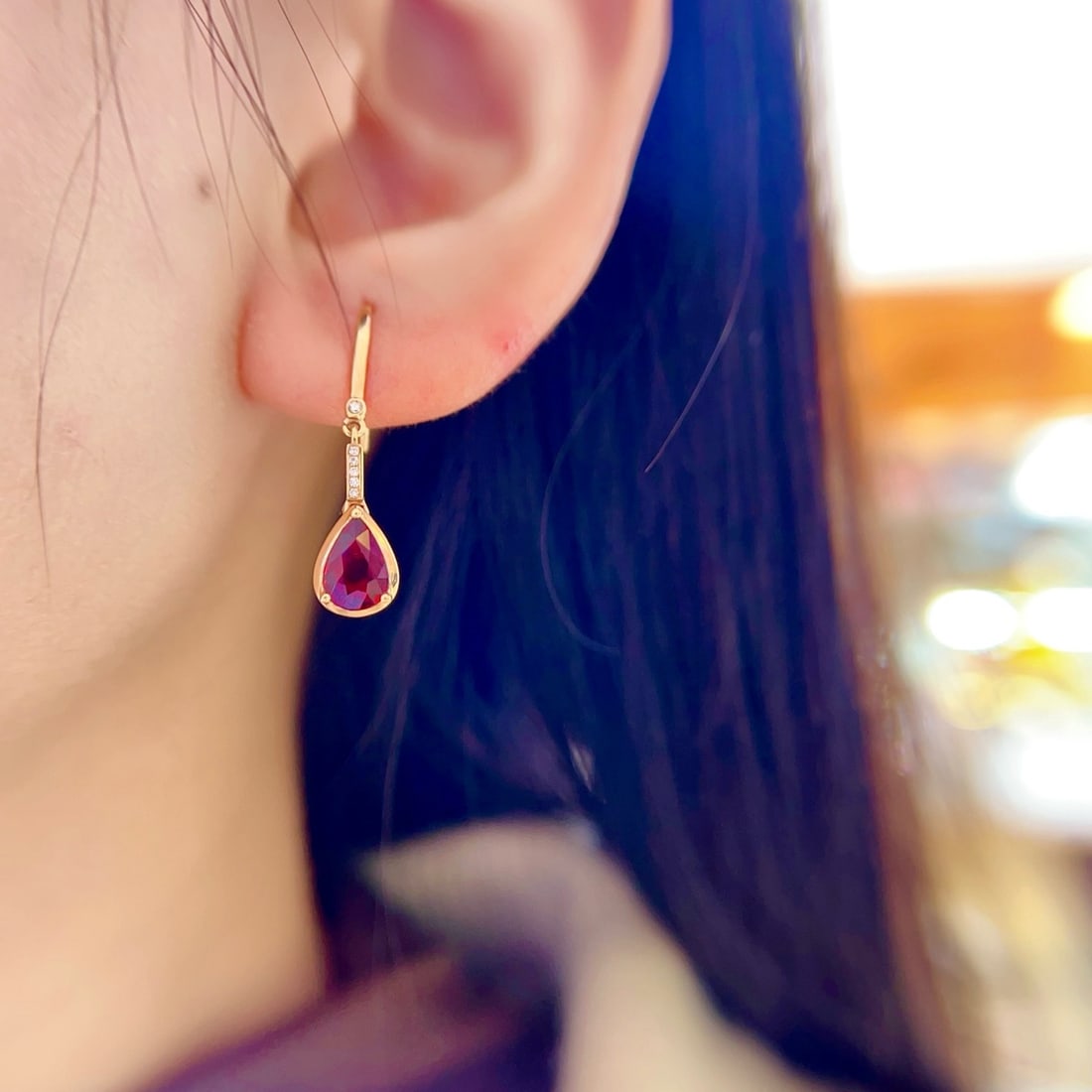 14k Gold 1.42 Ctw Natural Tourmaline & Diamond Earrings - 5