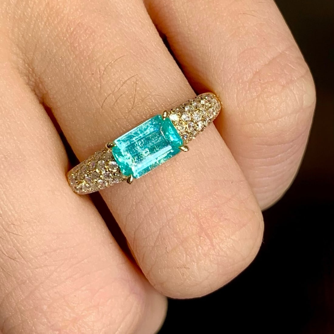 14k Gold 0.8 Ct Natural Paraiba Tourmaline & Diamond Ring - 2