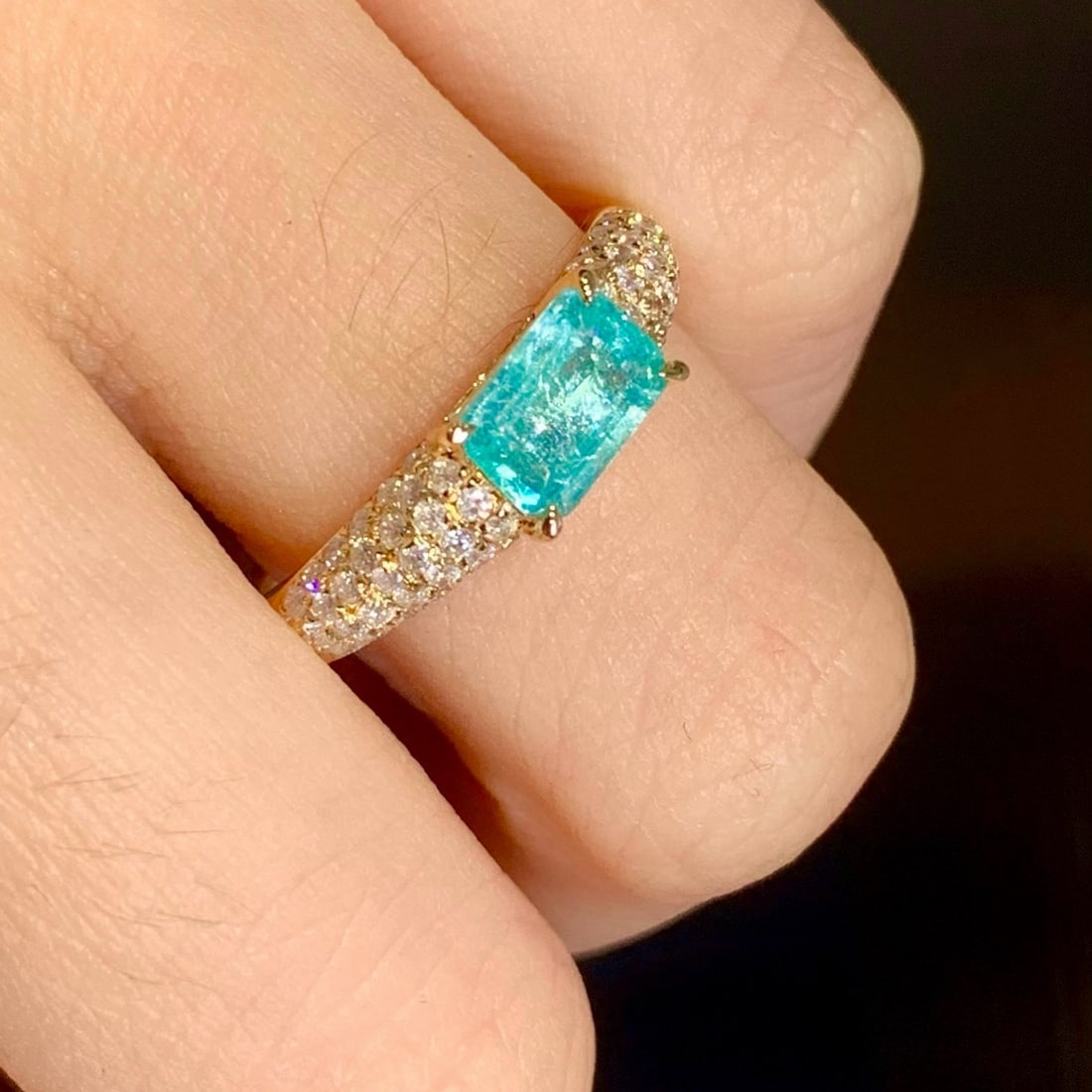 14k Gold 0.8 Ct Natural Paraiba Tourmaline & Diamond Ring - 3