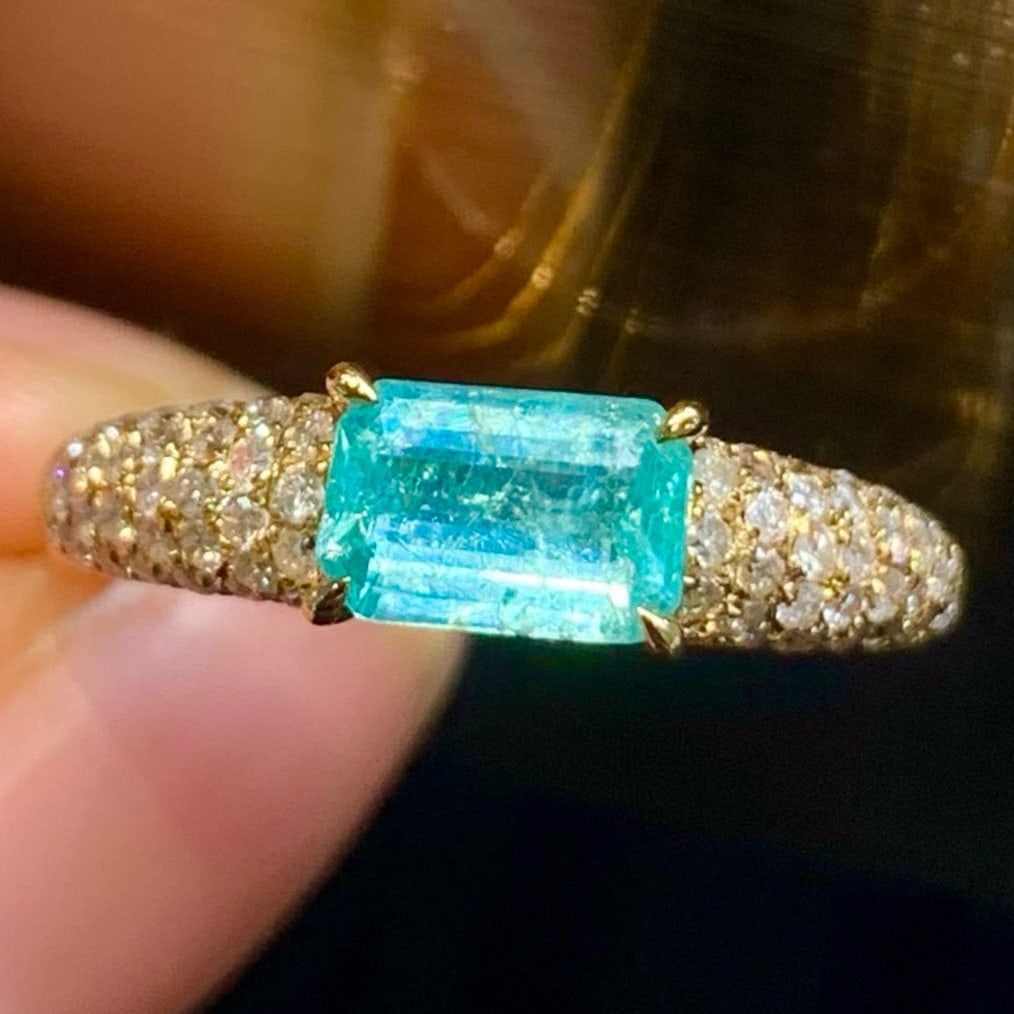 14k Gold 0.8 Ct Natural Paraiba Tourmaline & Diamond Ring - 5