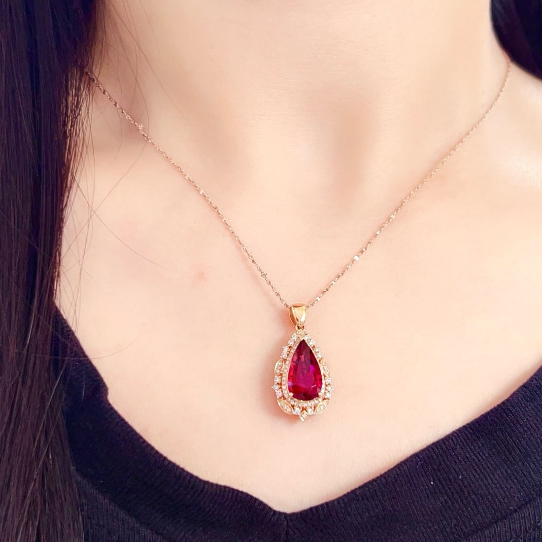 14k Gold 2.90 Ctw Natural Tourmaline & Diamond Pendant( Without Chain ) - 2