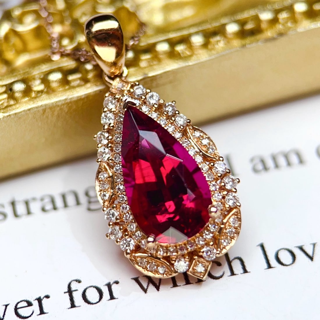 14k Gold 2.90 Ctw Natural Tourmaline & Diamond Pendant( Without Chain ) - 3