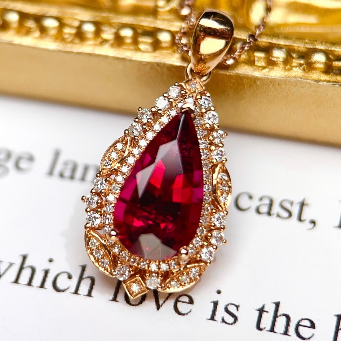14k Gold 2.90 Ctw Natural Tourmaline & Diamond Pendant( Without Chain ) - 4