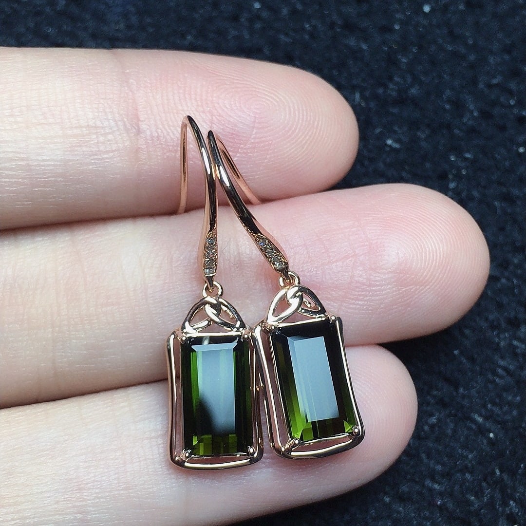 14k Gold 3.76 Ct Natural Tourmaline & Diamond Earrings - 4