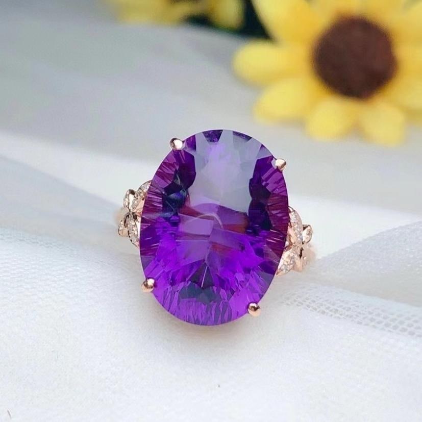 14k Gold 10.0 Ct Natural Amethyst & Diamond Ring: Ref:231193165 // gold content:14k gold // ring size:7. 25us // // main gemstone:amethyst // shape:oval // carat weight:10. 0ct // color:purple // treatment:natural // // adjacent gemstone 2 : diamond