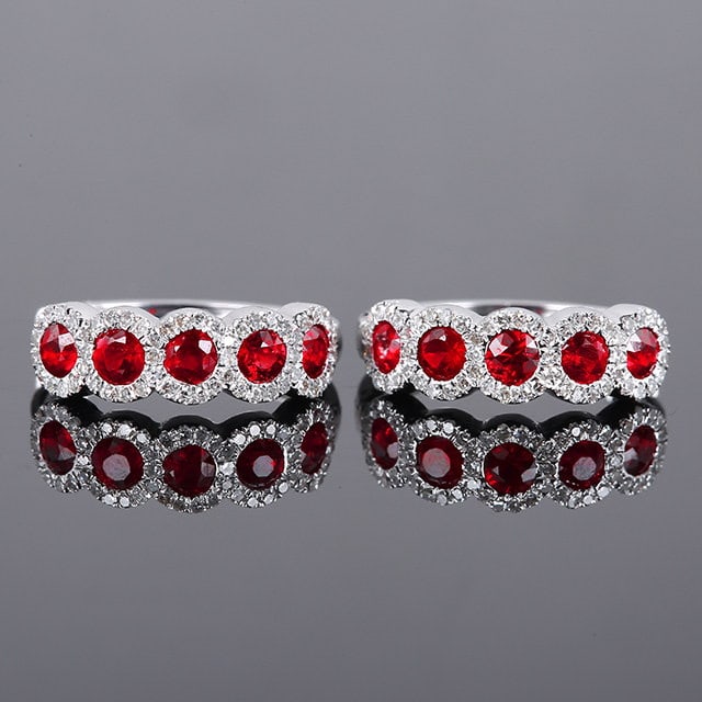 14k Gold 1.23 Ctw Natural Ruby & Diamond Earrings: Ref:231193173 // gold content:14k gold // main gemstone:ruby // shape:round // carat weight:0. 9ct // color:red // treatment:natural // cut grade:g // // adjacent gemstone 2 : diamond // number of