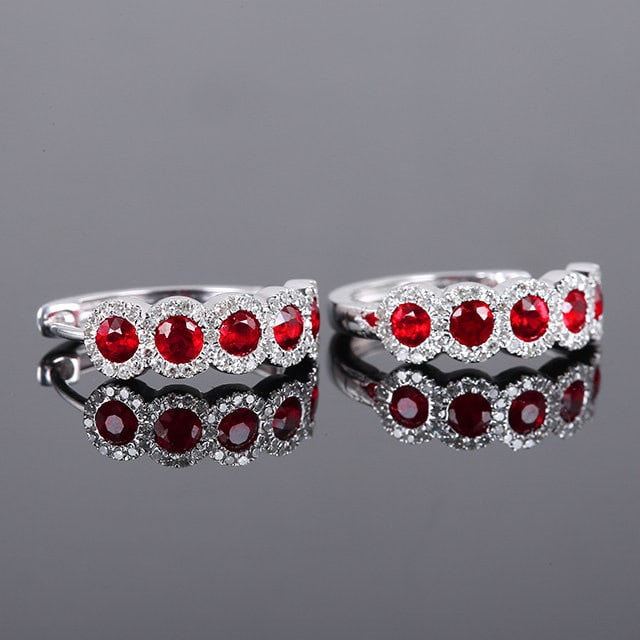 14k Gold 1.23 Ctw Natural Ruby & Diamond Earrings - 3