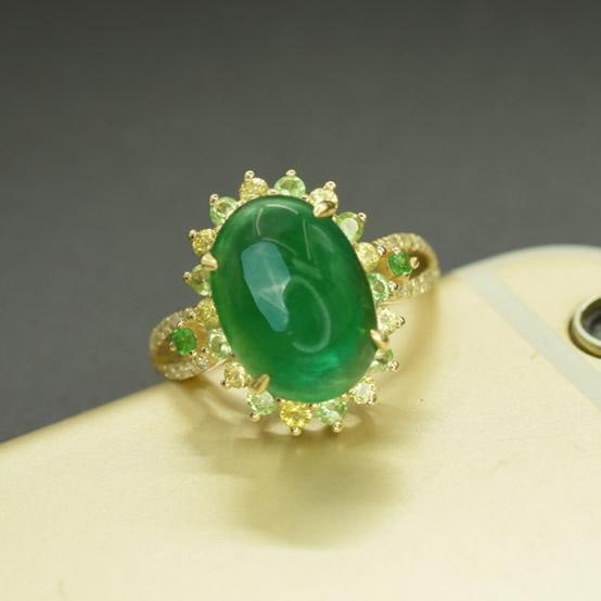14k Gold 5.21 Ctw Natural Emerald & Sapphire Ring - 4