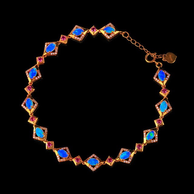 14k Gold 1.67 Ctw Natural Opal & Diamond Bracelet - 2