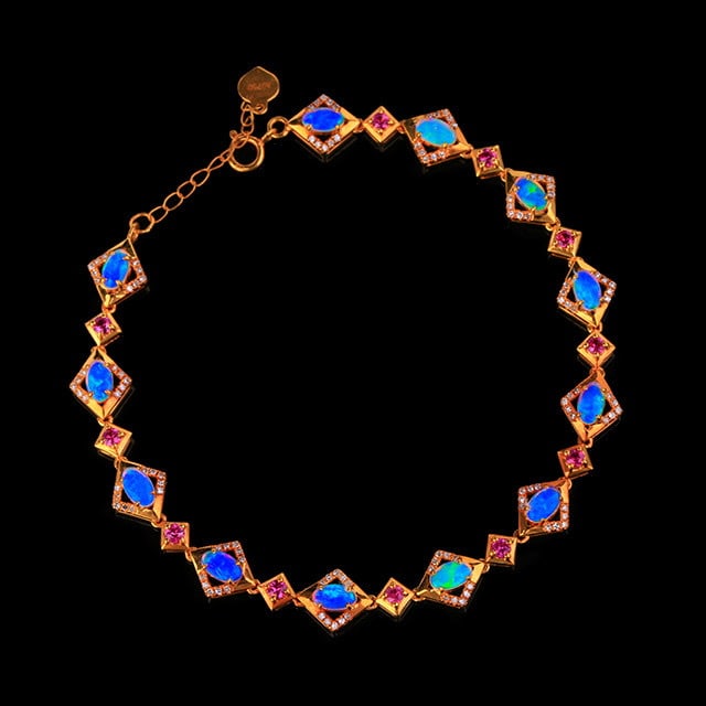 14k Gold 1.67 Ctw Natural Opal & Diamond Bracelet - 3