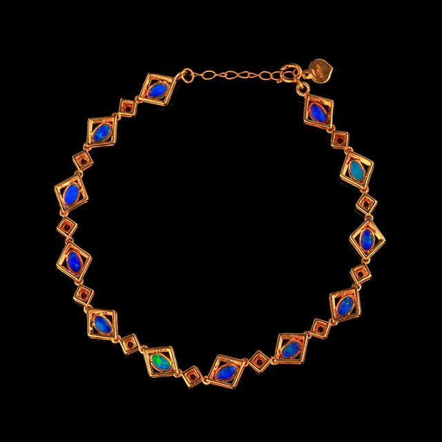 14k Gold 1.67 Ctw Natural Opal & Diamond Bracelet - 4