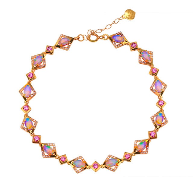 14k Gold 1.67 Ctw Natural Opal & Diamond Bracelet - 5