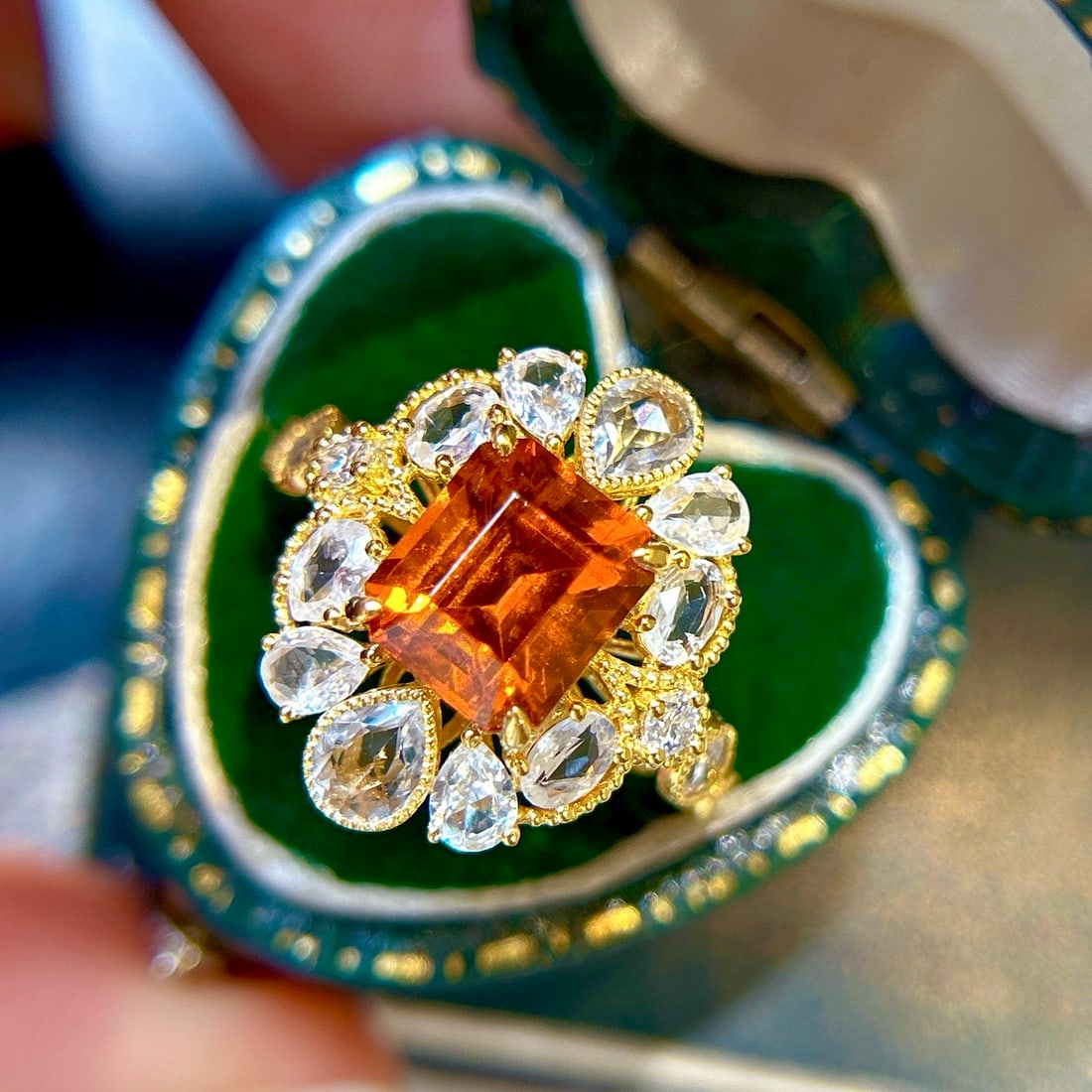 14k Gold 4.14 Ctw Natural Spessartine & Sapphire Ring - 2