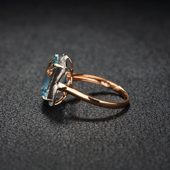 14k Gold 4.97 Ct Natural Aquamarine & Diamond Ring - 4
