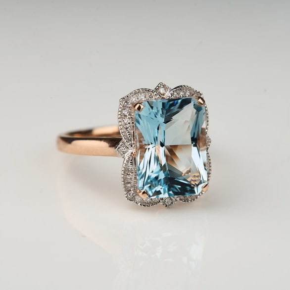14k Gold 4.97 Ct Natural Aquamarine & Diamond Ring - 8