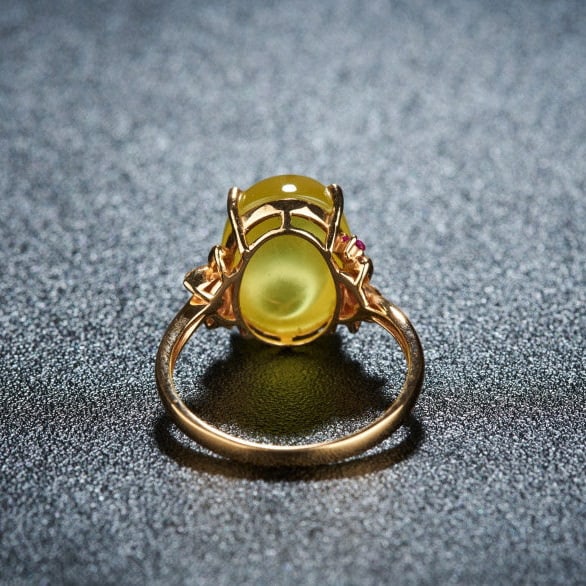 14k Gold 7.2 Ct Natural Prehnite & Diamond & Ruby Ring - 4