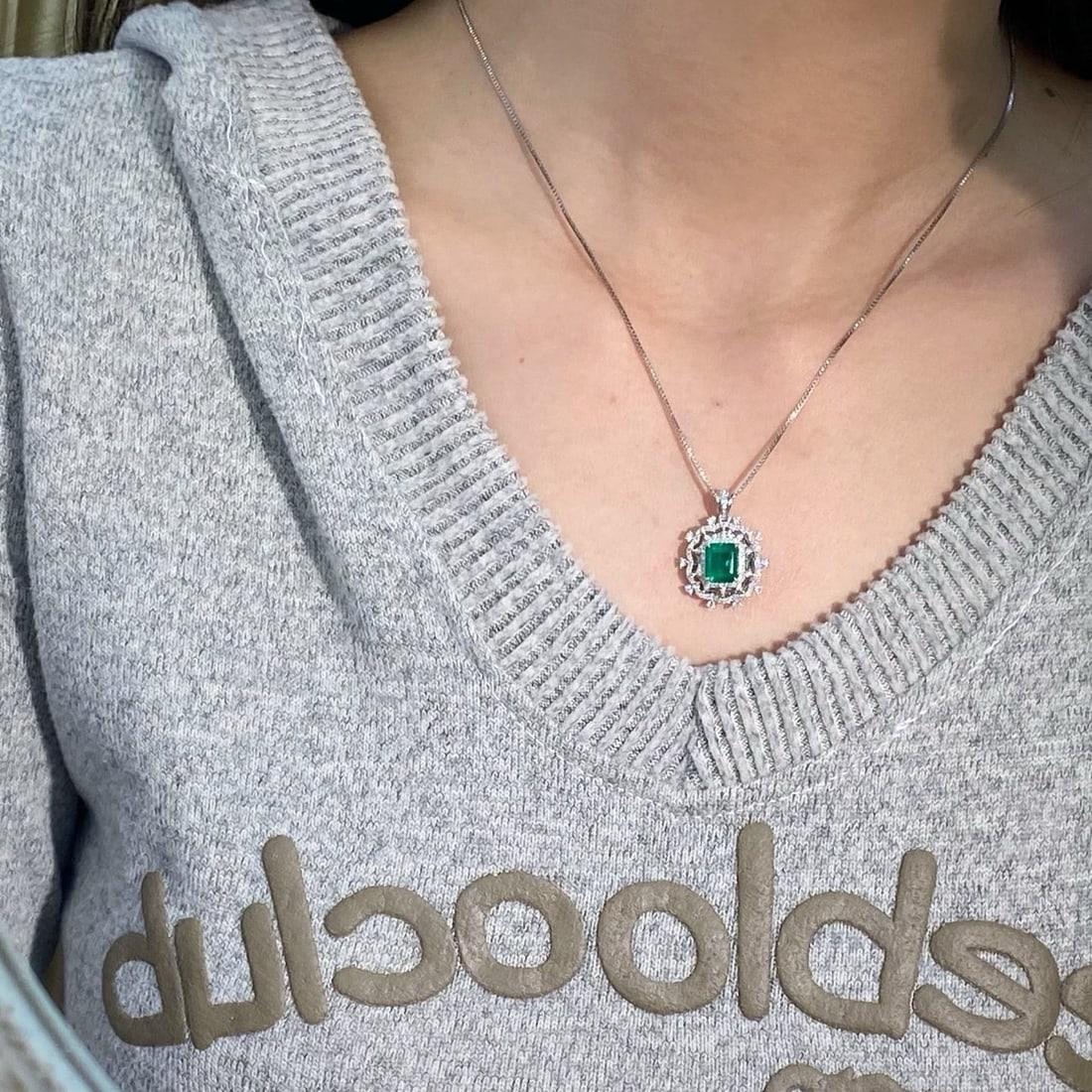 14k Gold 2.90 Ctw Natural Emerald & Diamond Pendant( Without Chain ) - 5
