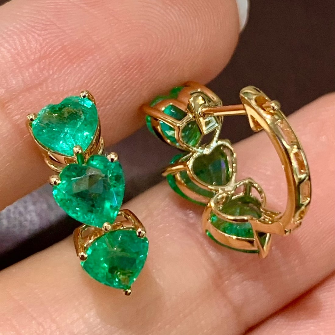 14k Gold 2.5 Ct Natural Emerald Earrings - 3