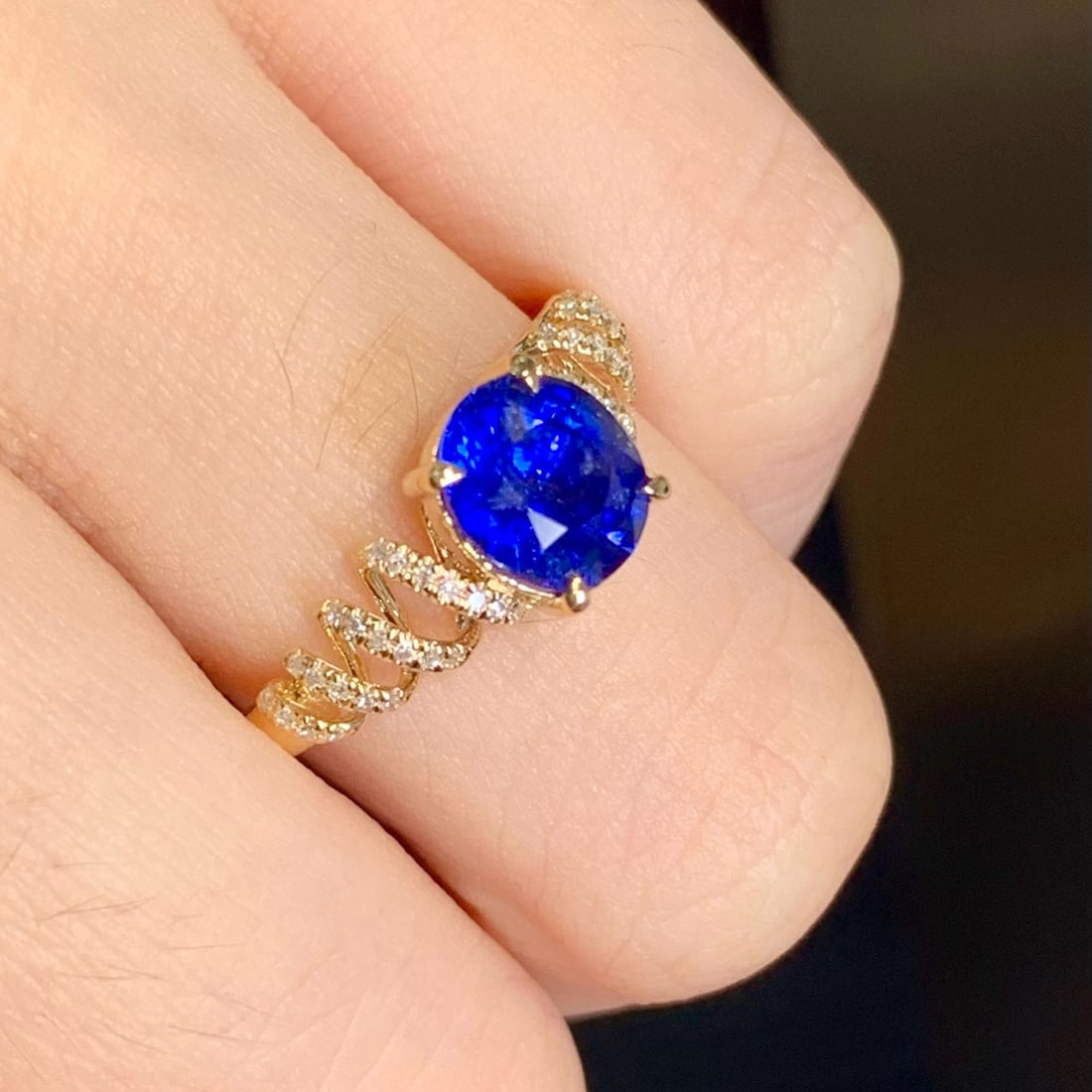 14k Gold 1.4 Ct Natural Sapphire & Diamond Ring - 4