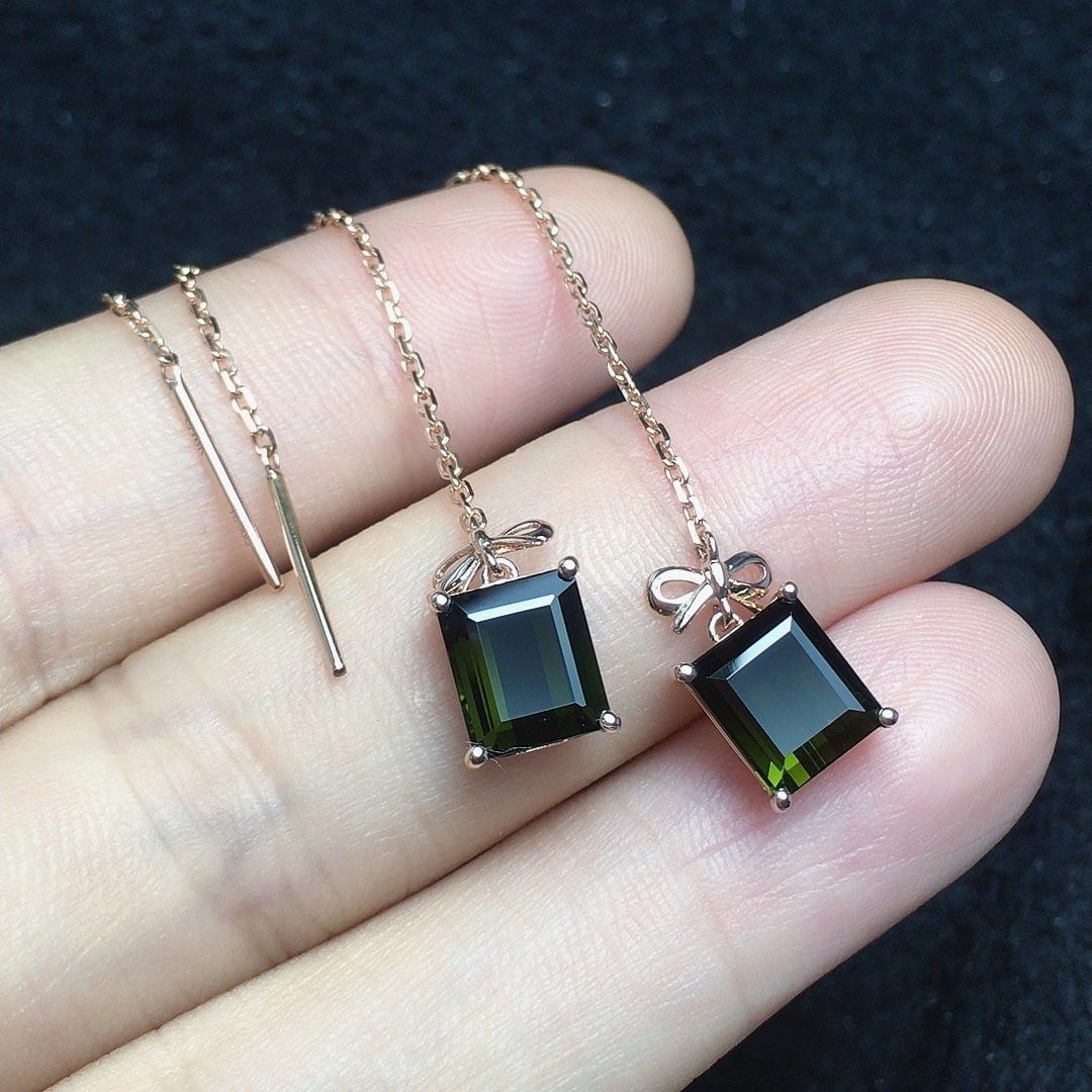 14k Gold 3.3 Ct Natural Tourmaline & Diamond Earrings - 2