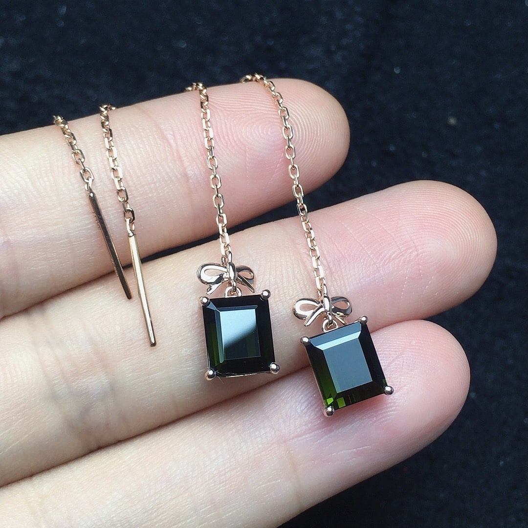14k Gold 3.3 Ct Natural Tourmaline & Diamond Earrings - 3