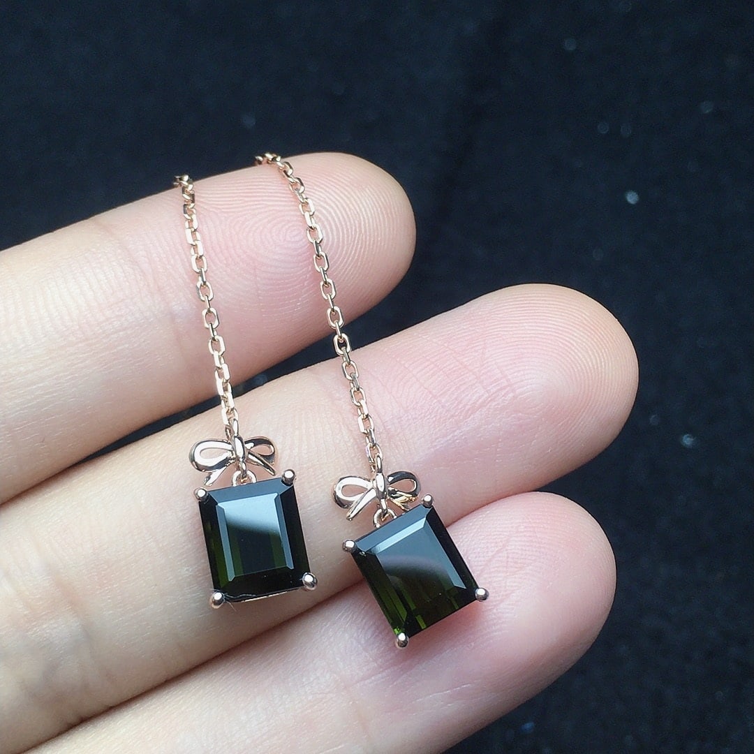 14k Gold 3.3 Ct Natural Tourmaline & Diamond Earrings - 4