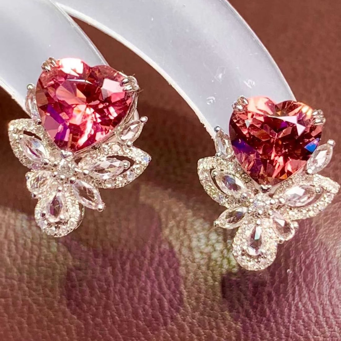 14k Gold 2.85 Ct Natural Tourmaline & Diamond & Sapphire Earrings - 3
