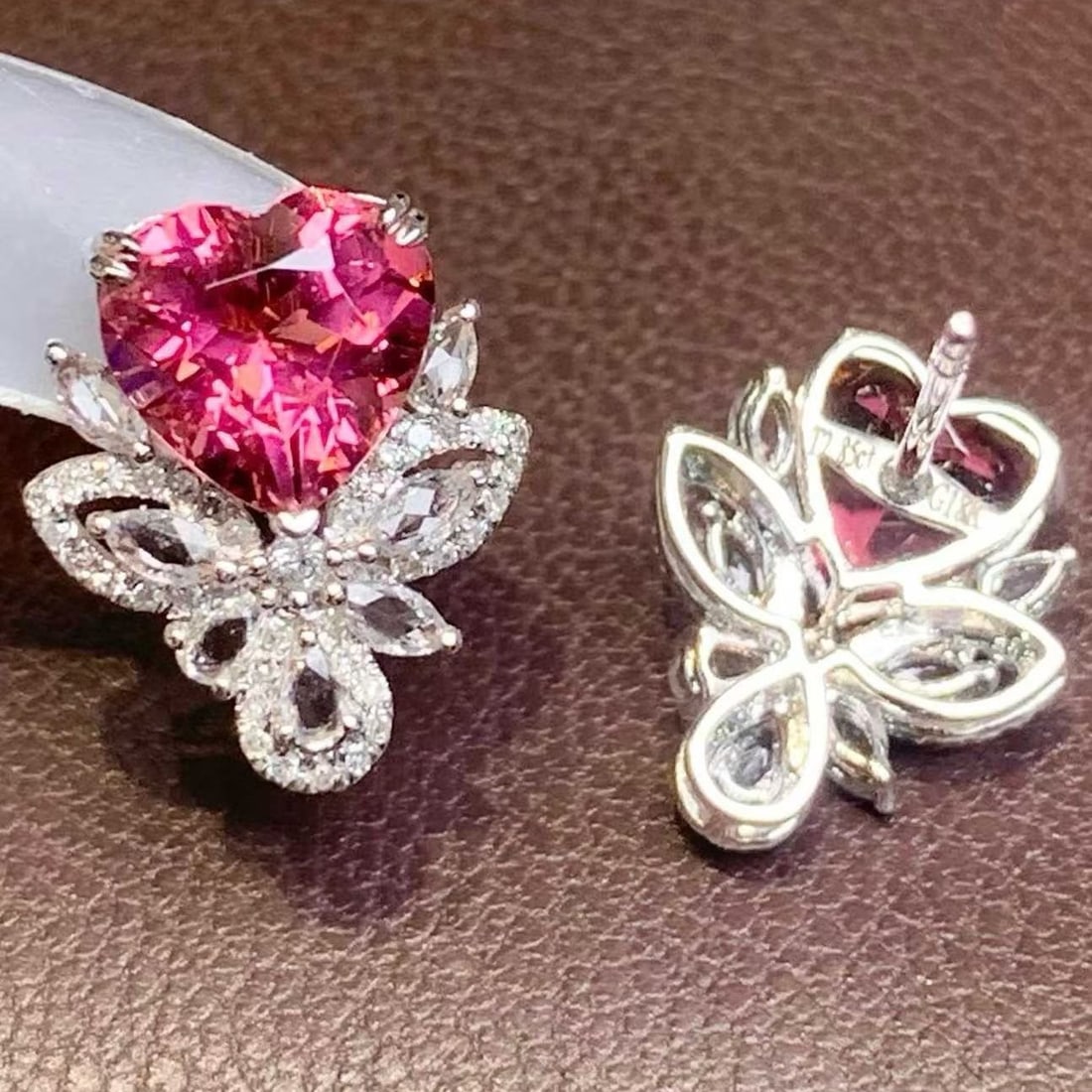 14k Gold 2.85 Ct Natural Tourmaline & Diamond & Sapphire Earrings - 4
