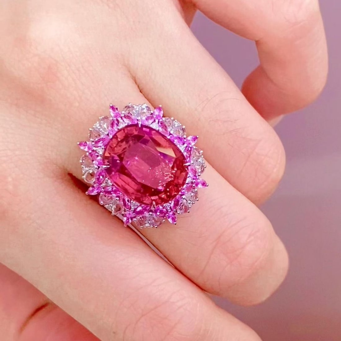 14k Gold 8.7 Ct Natural Tourmaline & Diamond & Sapphire Ring - 2