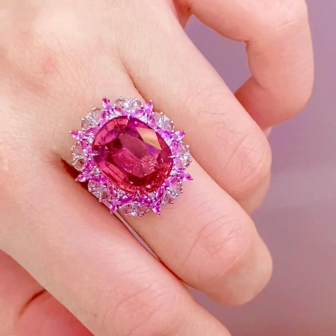 14k Gold 8.7 Ct Natural Tourmaline & Diamond & Sapphire Ring - 3