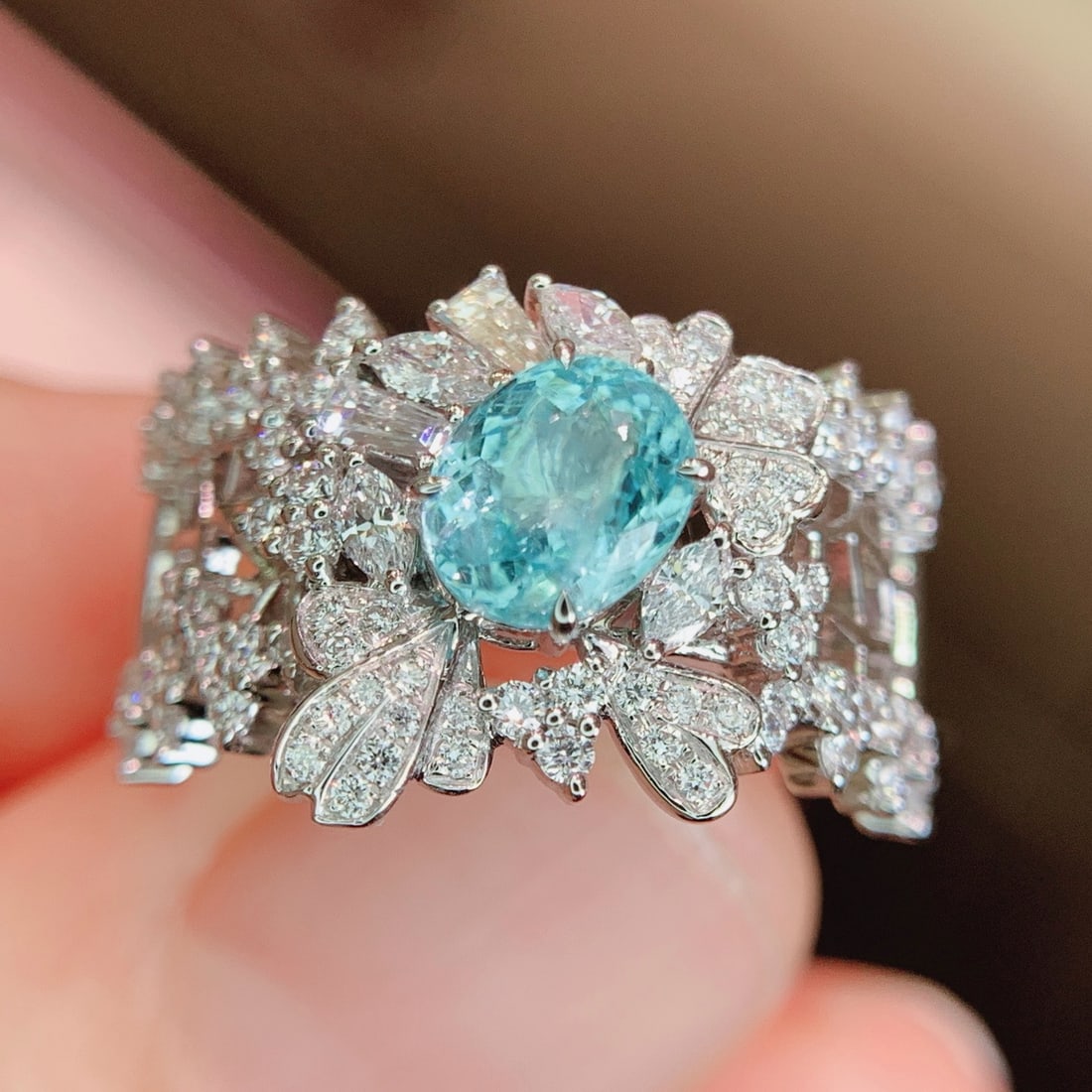 14k Gold 1.72 Ctw Natural Paraiba Tourmaline & Diamond Ring - 4