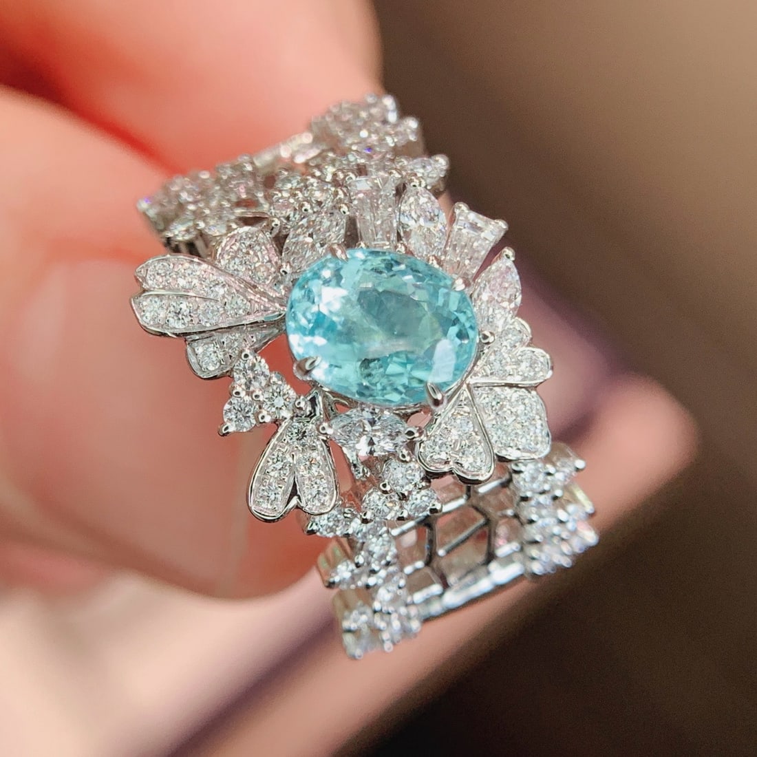 14k Gold 1.72 Ctw Natural Paraiba Tourmaline & Diamond Ring - 8