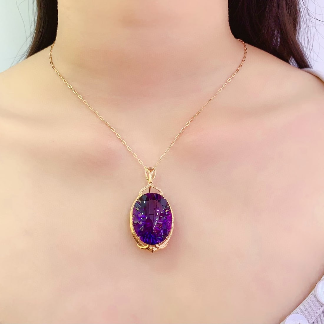 14k Gold 40.8 Ct Natural Amethyst & Diamond Pendant( Without Chain ) - 5