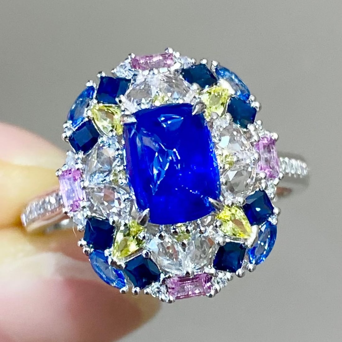 14k Gold 1.53 Ct Natural Sapphire & Diamond & Sapphire Ring - 6