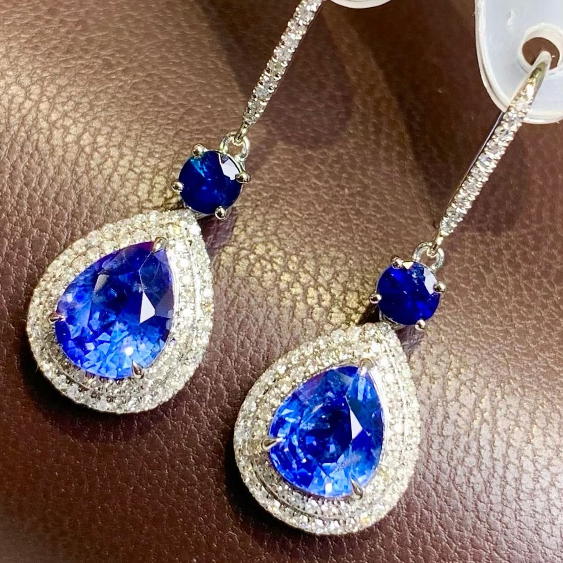 14k Gold 3.3 Ct Natural Sapphire & Diamond Earrings - 3