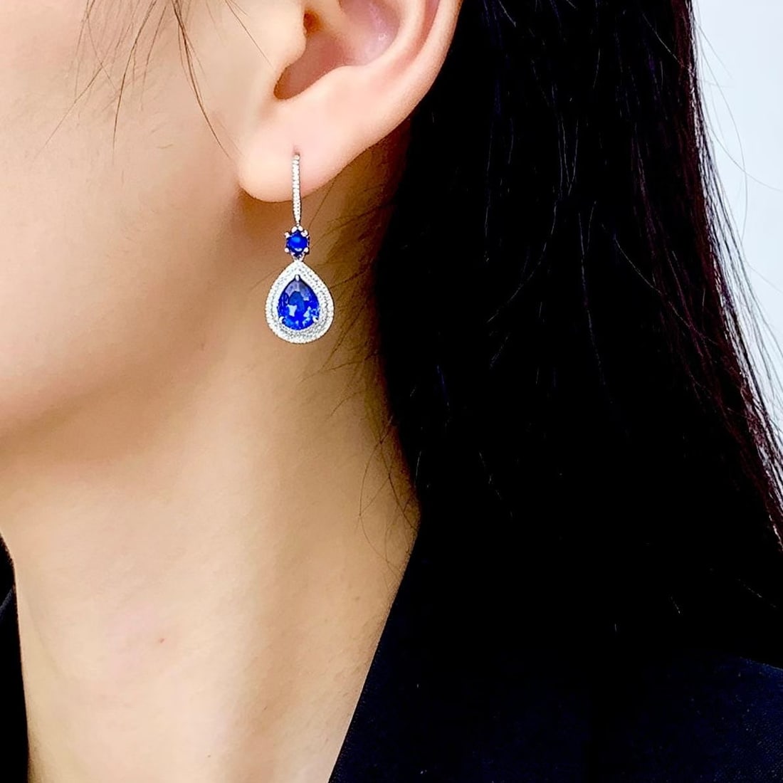 14k Gold 3.3 Ct Natural Sapphire & Diamond Earrings - 5