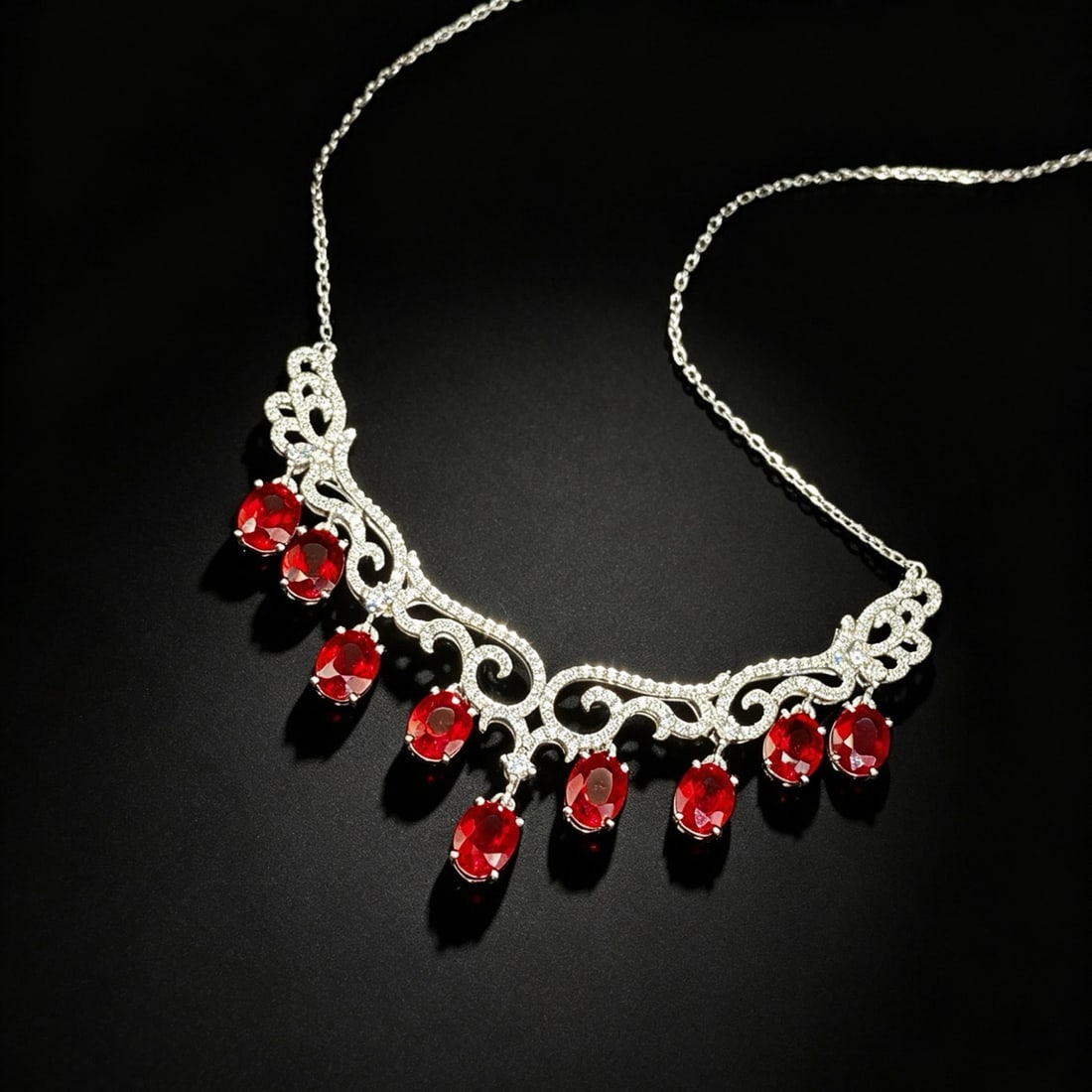 14k Gold 5.07 Ctw Natural Ruby & Diamond Necklace: Ref:231194003 // gold content:14k gold // main gemstone:ruby // shape:oval // carat weight:4. 36ct // color:pigeonblood red // treatment:natural // // adjacent gemstone 2 : diamond // shape:round // c