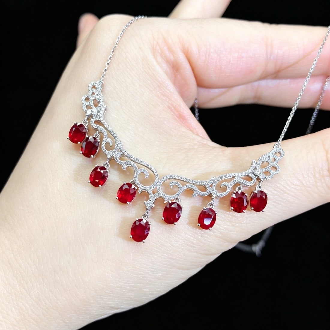 14k Gold 5.07 Ctw Natural Ruby & Diamond Necklace - 4
