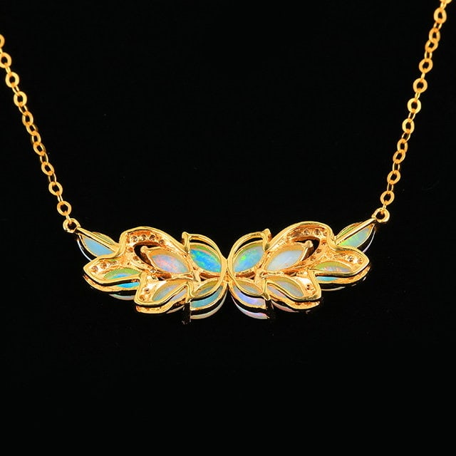 14k Gold 1.19 Ctw Natural Opal & Diamond Necklace - 4