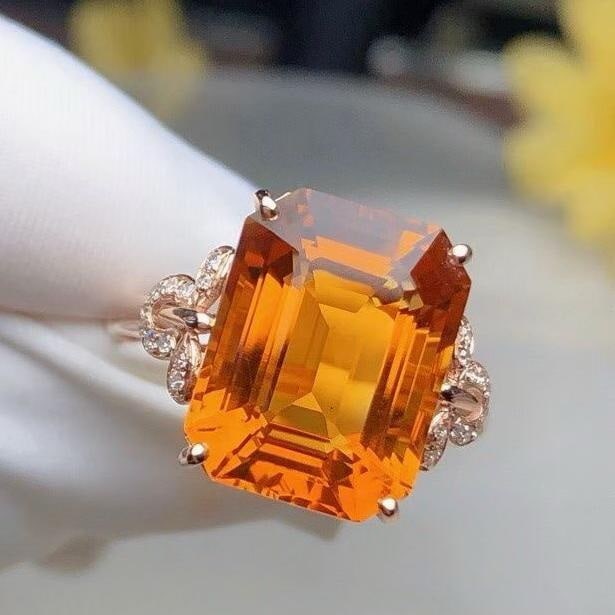 14k Gold 6.20 Ct Natural Citrine & Diamond Ring - 4