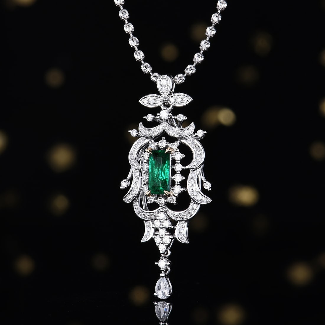14k Gold 1.05 Ctw Vivid Green Natural Emerald & Diamond Pendant( Without Chain ) - 3