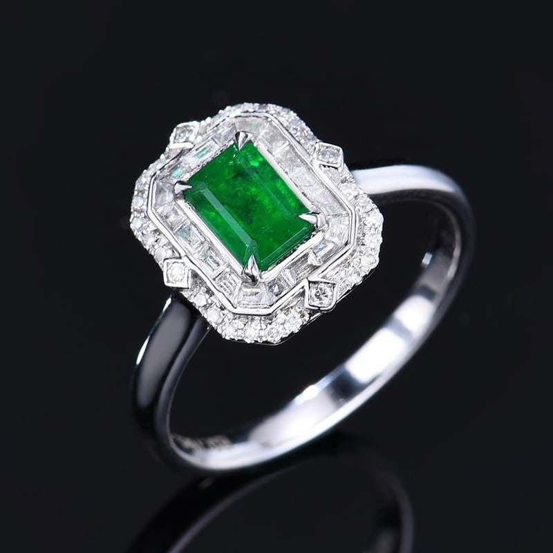 14k Gold 1.06 Ctw Vivid Green Natural Emerald & Diamond Ring - 2