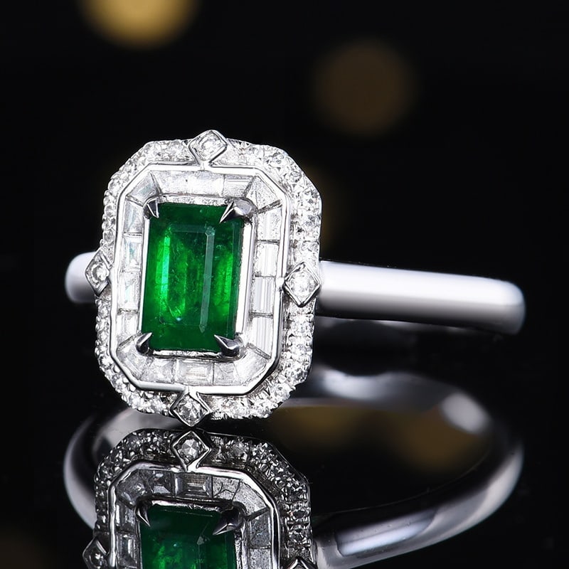 14k Gold 1.06 Ctw Vivid Green Natural Emerald & Diamond Ring - 5