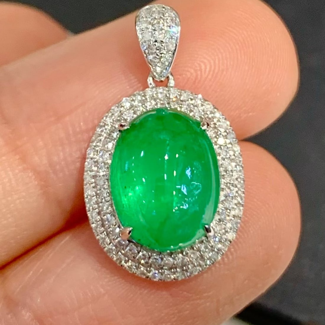 14k Gold 2.95 Ct Natural Emerald & Diamond Pendant( Without Chain ) - 2