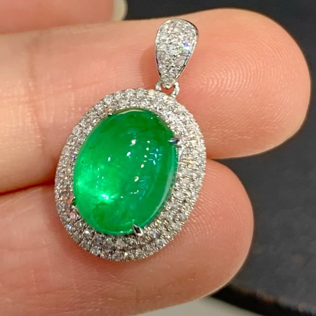 14k Gold 2.95 Ct Natural Emerald & Diamond Pendant( Without Chain ) - 3