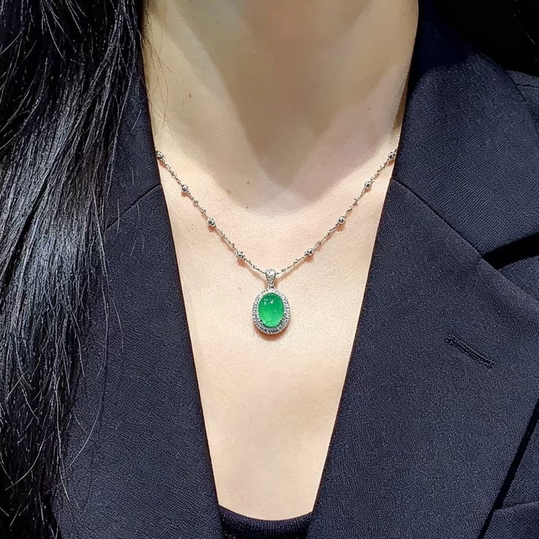 14k Gold 2.95 Ct Natural Emerald & Diamond Pendant( Without Chain ) - 4