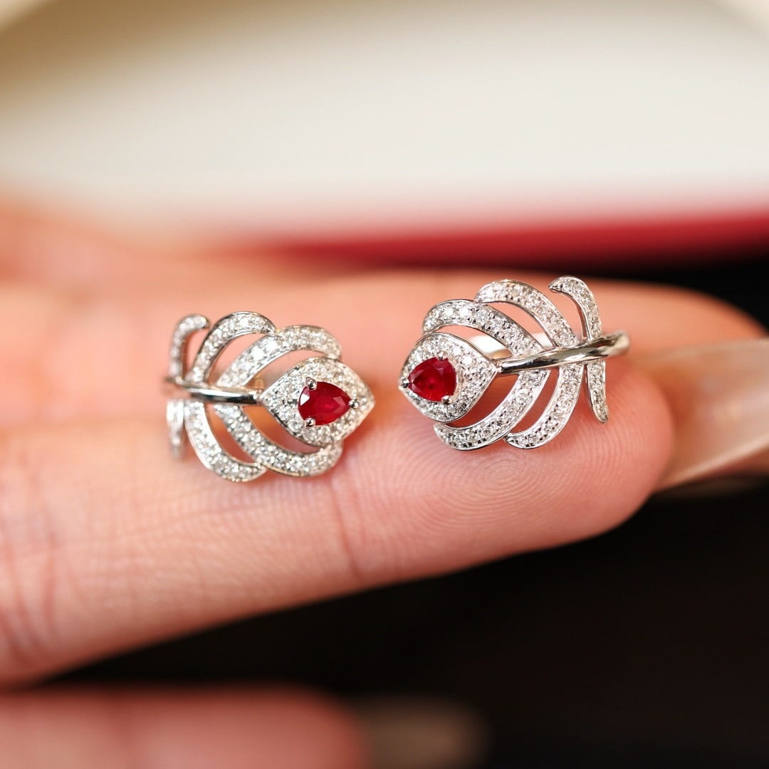 14k Gold 0.68 Ctw Vivid Red Natural Ruby & Diamond Earrings - 6