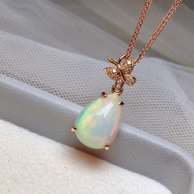 14k Gold 2.70 Ct Natural Opal & Diamond Pendant( Without Chain ) - 2