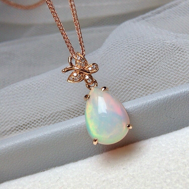 14k Gold 2.70 Ct Natural Opal & Diamond Pendant( Without Chain ) - 3